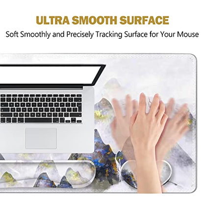 ToLuLu Extended Gaming Mouse Pad, Memory Foam Ergonomic Keyboard Mouse Wrist Rest Support Set, Large Desk Mat with Stitched Edges, Non-Slip Base Mousepad for Home Office Game Study, Ink Mountain - color: Ink Mountain