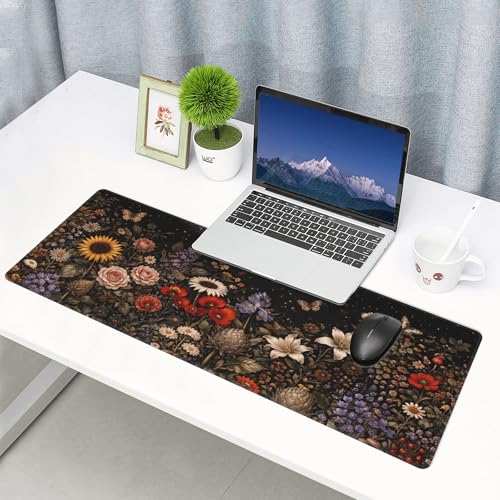 Flowers Gaming Mouse Pad Extended Large Mouse Mat 31.5 X 11.8 Inch Nonslip Rubber Base Long Desk Pad Stitched Edges Mousepad Mice Pad for Office Home Game - color: Flowers
