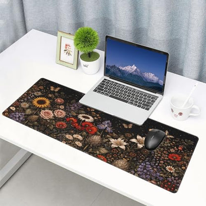 Flowers Gaming Mouse Pad Extended Large Mouse Mat 31.5 X 11.8 Inch Nonslip Rubber Base Long Desk Pad Stitched Edges Mousepad Mice Pad for Office Home Game - color: Flowers