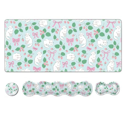 AIMSA Keyboard Wrist Rest Large Mouse Pad Wrist Support Combo, Bows and Kittens Keyboard Pad Desk Mat, Ergonomic Wrist Rest Cushion Pad for Home Office Gaming - color: Bows and Kittens