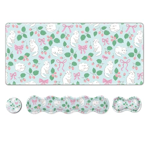 AIMSA Keyboard Wrist Rest Large Mouse Pad Wrist Support Combo, Bows and Kittens Keyboard Pad Desk Mat, Ergonomic Wrist Rest Cushion Pad for Home Office Gaming - color: Bows and Kittens