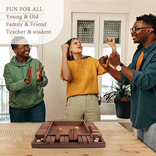 Shut The Box Game Wooden 4 Player, Classic Board Game for Kids & Adults, Educational Math Learning Toy, Table Dice Game for The Party Family or Bar - 12 Inch with 8 Dice - style: 4 Players
