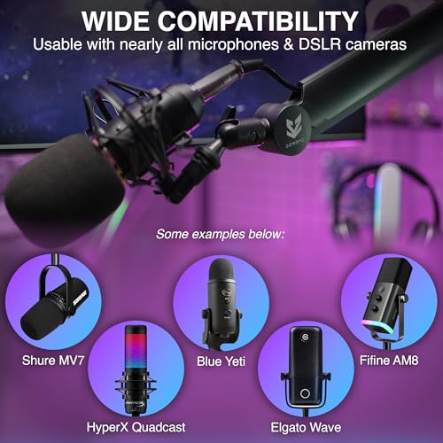 SA-30 Microphone Boom Arm, 360° Rotatable Mic Stand with 6 inch riser, Microphone Holder with 1/4", 3/8" and 5/8" Adapters, Professional Microphone Arm with Accessories, Mic Boom Arm Black