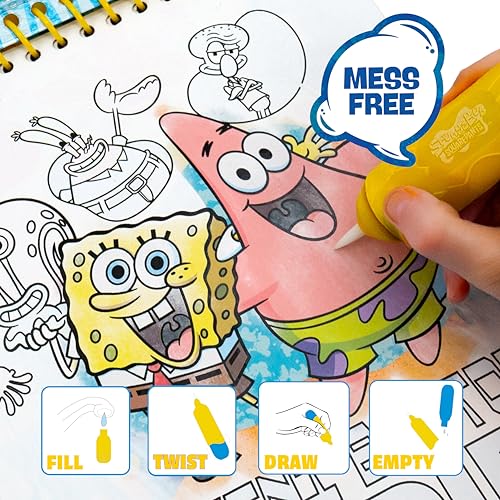 Spongebob Aqua Art, Mess-Free Water Reveal Coloring Book with Pen, No Mess Travel Activity Pad for Kids & Toddlers, Reusable Water Art Set, Preschool On-The-Go Toy, Mess Free Coloring for Toddlers - style: SpongeBob