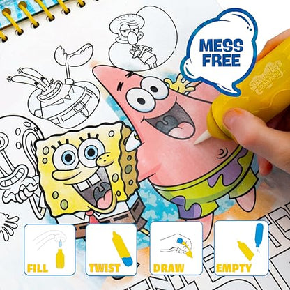 Spongebob Aqua Art, Mess-Free Water Reveal Coloring Book with Pen, No Mess Travel Activity Pad for Kids & Toddlers, Reusable Water Art Set, Preschool On-The-Go Toy, Mess Free Coloring for Toddlers - style: SpongeBob