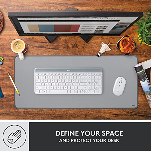 Logitech Desk Mat Studio Series Large Pad 30L x 70W cm - Mid Grey | Multifunctional large pad, extended mouse surface, office desk protector, anti-slip base, spill-resistant - color: Mid-grey