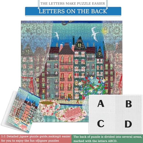 Puzzles for Adults 1024 Pieces, Street Scene by the Window Jigsaw Puzzle with 1:1 HD Poster, Perfect Interlocking No Dust, Stress Relief Ideal Gift for Family Games - color: Street Scene By the Window