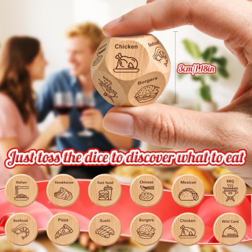 Winzwon Stocking Stuffers for Men Women, Date Night Food Decision Dice | Christmas Anniversary Birthday Couples Gifts for Him Her Boyfriend, White Elephant Gifts for Adults - style: 1PCS Wood Food Dice