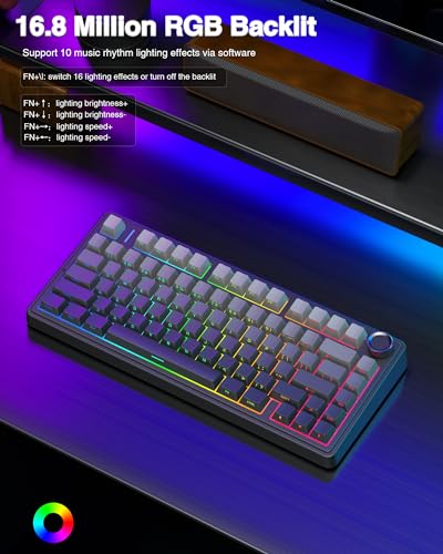 AULA F75 Pro Wireless Mechanical Keyboard,75% Hot Swappable Custom Keyboard with Knob,RGB Backlit,Pre-lubed Reaper Switches,Side Printed PBT Keycaps,2.4GHz/USB-C/BT5.0 Mechanical Gaming Keyboards - color: F75 Pro-Black