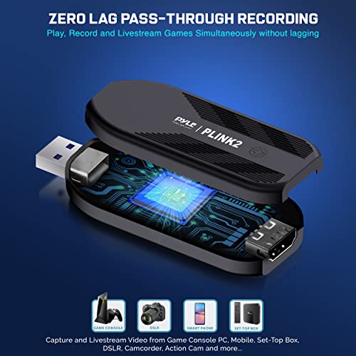 PyleUsa HDMI Capture Card - Camera Link 4K USB3.1 GEN1 HDMI-to-USB Audio-Video Recording via DSLR Camcorder Action Cam, Record Directly to Computer Gaming,Streaming,Conference,Live Broadcast,PLINK 2 - style: Mini Power Capture Card