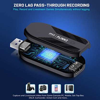 PyleUsa HDMI Capture Card - Camera Link 4K USB3.1 GEN1 HDMI-to-USB Audio-Video Recording via DSLR Camcorder Action Cam, Record Directly to Computer Gaming,Streaming,Conference,Live Broadcast,PLINK 2 - style: Mini Power Capture Card