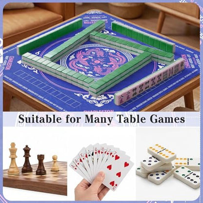 Britimes Mahjong Mat with Black Carrying Bag,31.5"x31.5", Dragon Blue | Pink Non-Slip Noise Reduction Gaming Mat Rubber Multi Purpose Game Table Cover for Mahjong Card Dominoes Board Tile Games - color: Deep Blue Pink