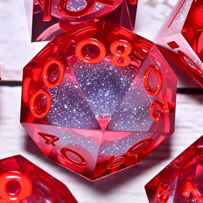 Resin Cat Head DND Dice, Sharp Edge Dungeons and Dragons Polyhedron Game Dice Set for Role Playing Games RPG Explorer Magic, Holiday Birthday Gifts Party Gifts - color: Big Red Quicksand-gray