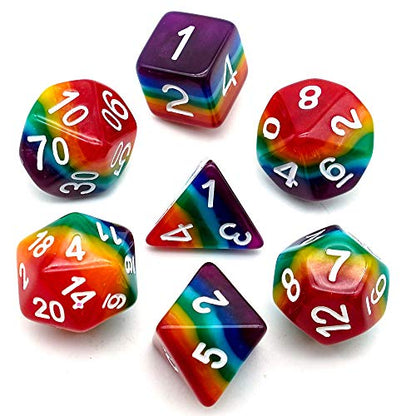 Cusdie 7-Die Rainbow Dice Polyhedral DND Dice Set for Role Playing Game (Rainbow-Opaque) - color: Rainbow-opaque