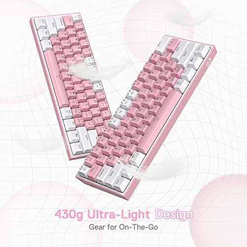 Redragon K617 Fizz 60% Wired RGB Gaming Keyboard, 61 Keys Hot-Swap Compact Mechanical Keyboard w/White and Pink Color Keycaps, Linear Red Switch, Pro Driver/Software Supported - color: Pink