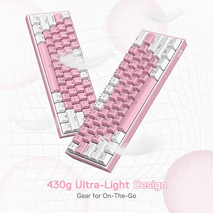 Redragon K617 Fizz 60% Wired RGB Gaming Keyboard, 61 Keys Hot-Swap Compact Mechanical Keyboard w/White and Pink Color Keycaps, Linear Red Switch, Pro Driver/Software Supported - color: Pink