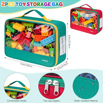 2 Pack Large Toy Storage Bags(12.6 * 3.9 * 8.6in), Magnetic Tiles Travel Organizer Case with Mesh Pocket Fits for Lego Bricks, Board Game, Puzzles, Toy Cars and Building Blocks - size: LARGE 2PCS