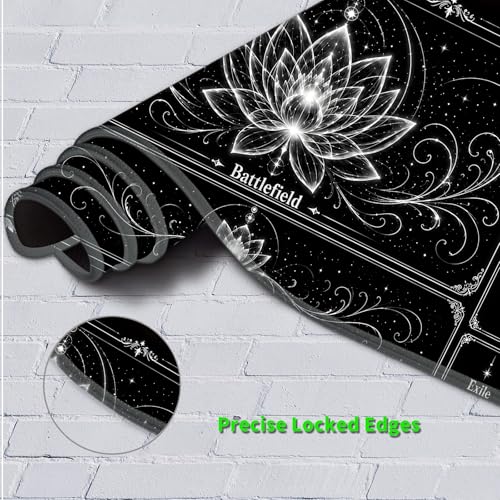 Playmat for MTG with Zones, 24 x 14 Inch Card Game Mat, Stitched Edges, Non Slip Rubber Base, 2mm Washable Play Mat with Storage Bag, Lotus Flower Design, White Color - color: White