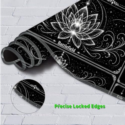 Playmat for MTG with Zones, 24 x 14 Inch Card Game Mat, Stitched Edges, Non Slip Rubber Base, 2mm Washable Play Mat with Storage Bag, Lotus Flower Design, White Color - color: White