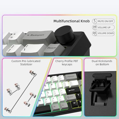 Womier Wireless 60% Gaming Keyboard with CNC Knob Mechanical Keyboard | QMK/VIA Creamy Mechanical Keyboard,Tri-Mode Thocky Custom Black White Key Board,Hot Swap Gasket Mount RGB for Win/Mac-Q61 V2 - color: Black/Grey
