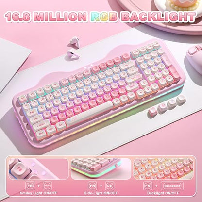 YUNZII C98 Wireless Mechanical Keyboard with Number Pad,99 Key BT5.0/2.4G/USB-C Hot Swap Gasket Mount with PBT MOA Keycaps,Custom RGB,Cute Cake Keyboard for Win/Mac (Pink, Candy Linear Switch) - color: Pink, size: Candy Linear Switch