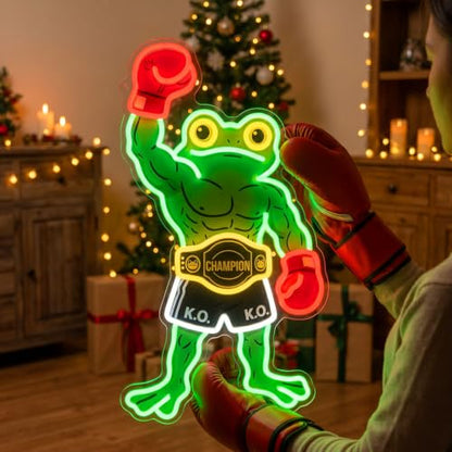 HAJAE Frog Neon Sign, Dimmable Boxing Frog Champion LED Light Wall Decor - Funny Muscular Frog Gifts for Men Boys Kids, Wrestling Birthday Party Decorations, Gym Man Cave Room Neon Light - style: Boxing Frog