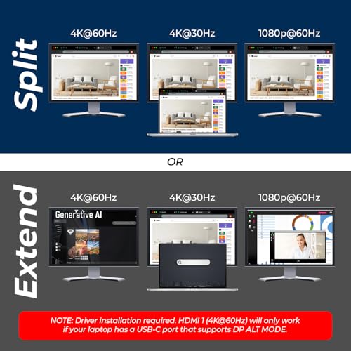 OREI SplitXtend USB C Docking Station Triple Monitor with 3xHDMI Ports, Thunderbolt 4 Dock, HDMI DisplayPort Hub, Dual Monitor HDMI Adapter Extend, USB C Splitter, 100W PD, SD Card Reader, 4K Output | OREI SplitXtend USB C Docking Station Triple Monitor w