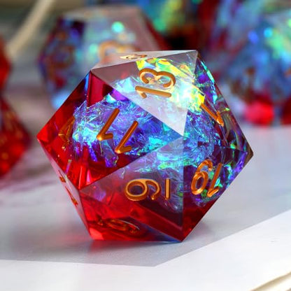 Shiny D&D Dice,DNDND Handmade Double Layers Sharp Edge Die with Gift Case for D&D Dungeons and Dragon Games (Red and Blue) - color: Red and Blue