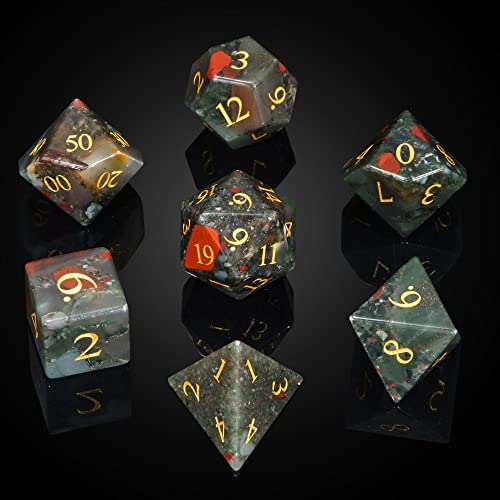 UDIXI Stone DND Dice Set Bloodstone Gemstone Dice Set for D&D Tabletop Game | Natural Stone, Premium Gift Box, DM Gift, for Dungeons and Dragons Role Playing Games - color: Bloodstone