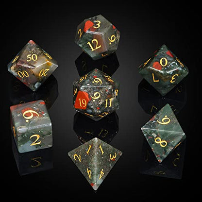 UDIXI Stone DND Dice Set Bloodstone Gemstone Dice Set for D&D Tabletop Game | Natural Stone, Premium Gift Box, DM Gift, for Dungeons and Dragons Role Playing Games - color: Bloodstone