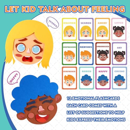 PP OPOUNT Social Emotional Learning Toy, Funny Faces Games | with 53 PCS Facial Expressions and 12 Emotional Flashcards, Preschool Learning Activities Toy to Express Emotions for Kids - style: 2