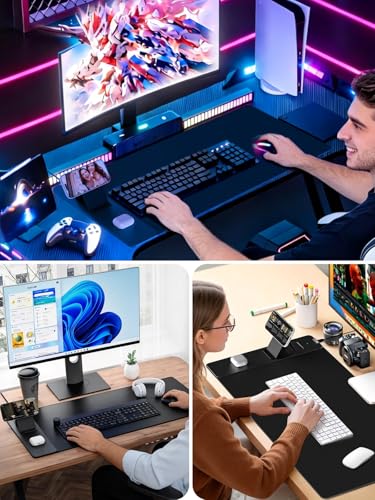 Wireless Charging Mouse Pad with Magnetic Phone Stand, 31.5"x15.8" Large | Waterproof Mousepad Desk Mat, Smooth Glide, Stitched Edge, Non-Slip Rubber Base, Computer Keyboard Mat, No Adapter - color: Black-Mag Stand