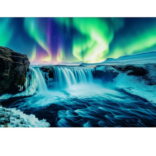 Northern Lights 1000 Piece Puzzle for Adults Unique Waterfall Nature Landscape Puzzles for Adults 1000 Pieces Vibrant Auroras Jigsaw Puzzles 1000 Pieces Family Challenging Puzzle (27.5"x19.6") - color: Northern Lights-colorful