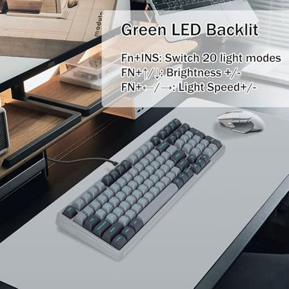 Wired Mechanical Gaming Keyboard, Creamy Sound, Pre-lubed Linear Switches, Gasket Structure with Sound Dampening Foam, Green LED Backlit RGB Side Light, 99 Keys Custom Keyboard for PC,Gray/Black