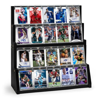4-Tier Wooden Trading Card Display Stand - Black Detachable Wooden Display for Graded Cards, Baseball & Basketball Card Collection Showcase(WD4340) - color: Black 4-tier