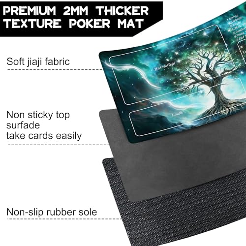 for MTG Playmat 24 x 14 Inches Green Vitality Magic Play Mat Card Game Mat for Magic The Gathering TCG PTCG Playmat with Free Storage Bags Non-Slip Backing and Stitched Edge - color: Green Vitality With Zones