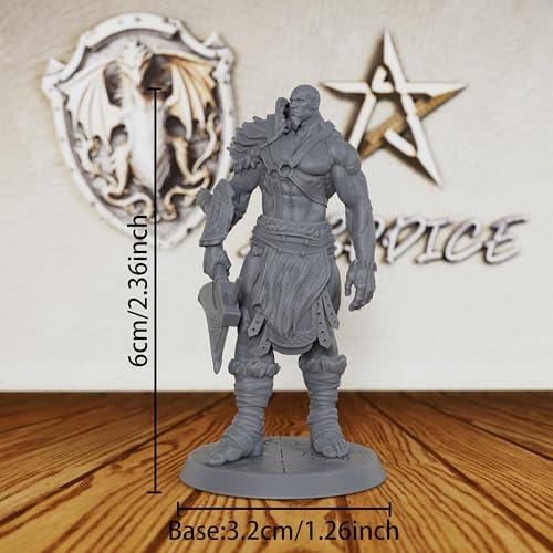 AUSPDICE Dungeons and Dragons Miniature 32mm for TTRPG - Barbarian AS407 | Unpainted DND Minis, Tabletop RPG Game Figurine, RPG Gift for Role Playing Gamers & Barbarian Lore Enthusiasts Axe Warrior