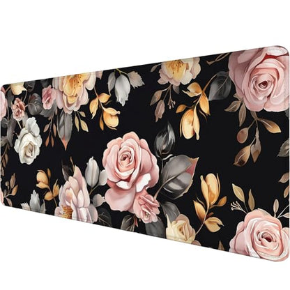Peony Flowers Gaming Mouse Pad Pink Flowers Extended Gaming Mouse Pad Mat with Stitched Edge Non-Slip Base Big Mouse Pad 31.5"x11.8" Office Computer Keyboard Laptop Home - color: Peony Flowers_020, size: 11.8" x 31.5"