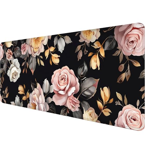 Peony Flowers Gaming Mouse Pad Pink Flowers Extended Gaming Mouse Pad Mat with Stitched Edge Non-Slip Base Big Mouse Pad 31.5"x11.8" Office Computer Keyboard Laptop Home - color: Peony Flowers_020, size: 11.8" x 31.5"