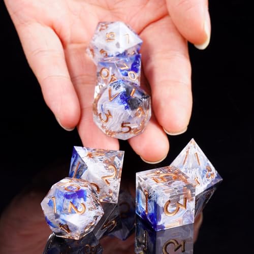 DND Dice Set, 7 Pcs Sharp Edge D&D Dice Polyhedral Resin Dice for Dungeons and Dragons RPG MTG Role Playing Table Games - color: Blue-2