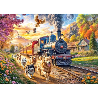 Puzzles for Adults 1000 Pieces,Happy Train Jigsaw Puzzle with 1:1 HD Poster, Perfect Interlocking No Dust, Stress Relief Ideal Gift for Family Games - color: Happy Train