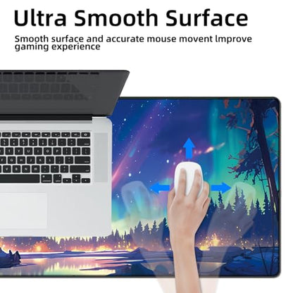 Galdas Mouse Pad for Gaming,Aurora Background Pattern XXL XL Large Mouse Mat Long Extended Mousepad Desk Mat Non-Slip Rubber Mice Pads Stitched Edges Thin (31.5 x 11.8 x 0.12 Inches) - color: Aurora