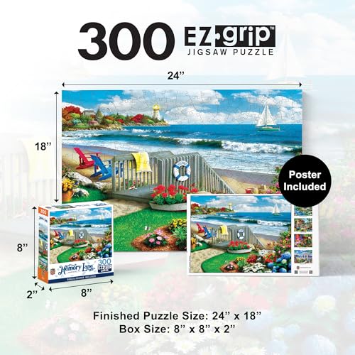 MasterPieces 300 Piece EZ Grip Jigsaw Puzzle – Coastal Getaway Beach Scene – Large Piece Puzzles for Seniors, Adults, and Family – Eco-Friendly, Non-Glare Finish, Relaxing 18" x 24" Puzzle - size: 300 Piece
