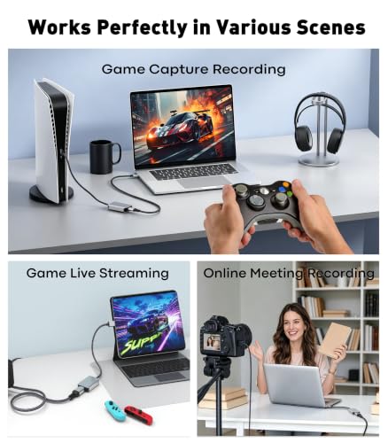 4K HDMI to USB 3.0 Video Capture Card, 1080P 60FPS for Recording, Streaming & Gaming, Plug & Play, Low Latency, Compatible with PS5, Switch 2, Xbox, Quest 3, Camera