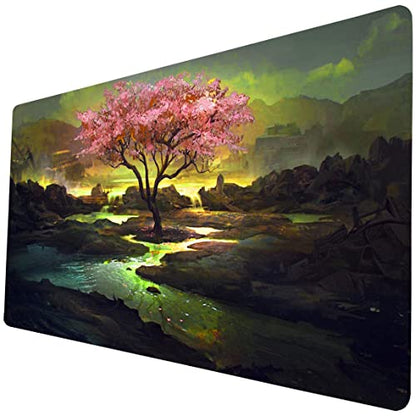 MTG Playmat, 24 x 14 Inches TCG Card Mat, Smooth Rubber Surface, Lotus Board Game Mats for MTG DTCG CCG RPG Trading Card - color: Cherry Blossom Tree