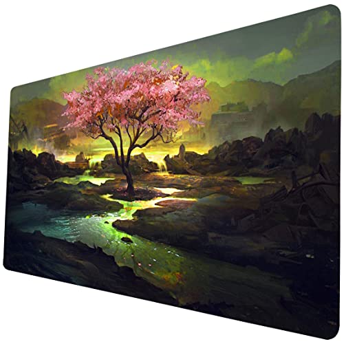 MTG Playmat, 24 x 14 Inches TCG Card Mat, Smooth Rubber Surface, Lotus Board Game Mats for MTG DTCG CCG RPG Trading Card - color: Cherry Blossom Tree
