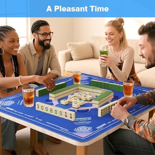 Mahjong Mat 33"x33" American Mah Jongg Mat for Table with Rules (Blue) | Noise Reduction Non-Slip Neoprene Mahjong Table Cloth with Carrying Bag, Gaming Mat for Mahjong Tiles, Cards, Dominoes Games - color: Blue