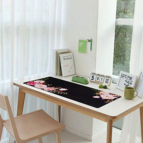 iCasso Extended Gaming Mouse Pad,35.4 x 15.7in Desk Pad,Flower | Non-Slip Rubber Base Mousepad with Stitched Edges,Waterproof Keyboard Mouse Mat Desk Pad for Work Home - color: Flower