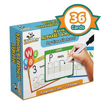 Channie’s My First Dry Erase Number and Alphabet Flashcards for Kids Ages 3-5, 26 Visual ABC Flash Cards for Letter Tracing + 10 Number Kindergarten Flash Cards, Reusable & Fun - style: My First Alphabet & Number Dry Erase Flash Cards