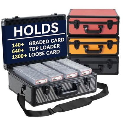 Graded Card Storage Box – Aluminum Alloy Trading Cards Case Holds 140+ Graded Cards, Sports Card Storage Box with Lock, Fits PSA, CSG, BGS (Large Carbon Fiber) - color: 4 Row-Carbon Fiber